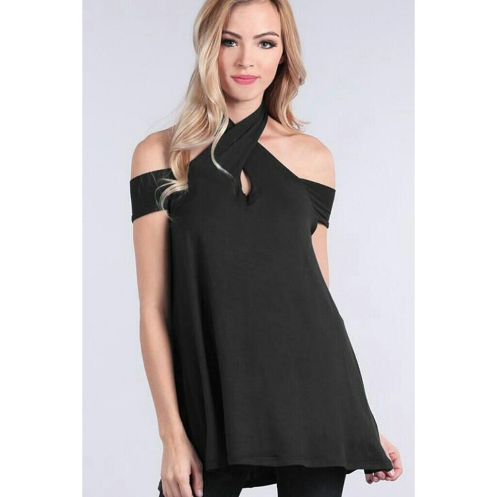 Black Wrap Neck Top
